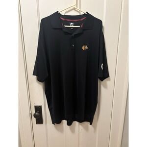 Footjoy Mens XL Golf Polo Short Sleeve Chicago‎ Blackhawks Black Patch